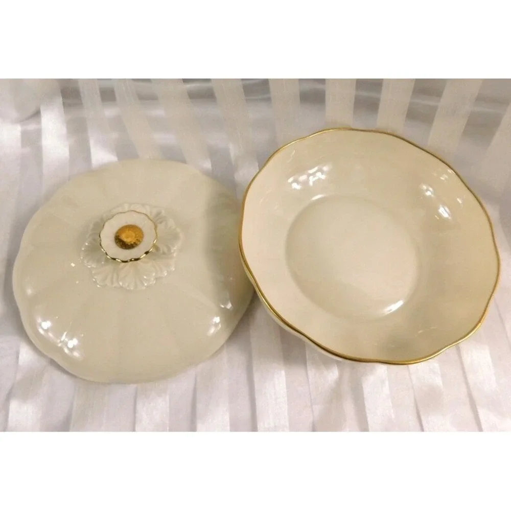 Lenox Porcelain Primrose Collection 7 Inch Large Candy Dish w Lid Cottagecore